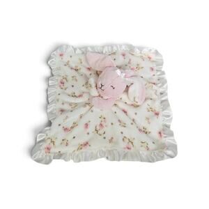 Little Me Pink Bunny Floral Rose Plush Plush White Satin Love Security Blanket
